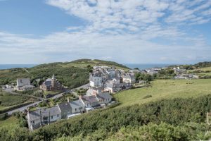 View over Mortehoe houses and sea