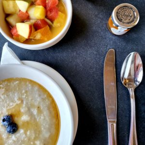 Porridge and fresh fruit breakfast at Doyle's Restaurant in Woolacombe